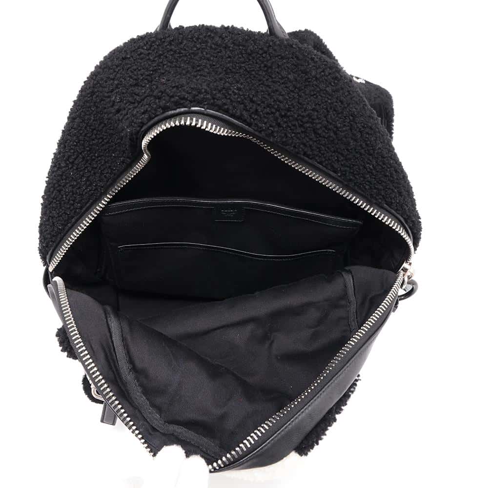 MCM Logo Backpack Black/White Mouton Leather