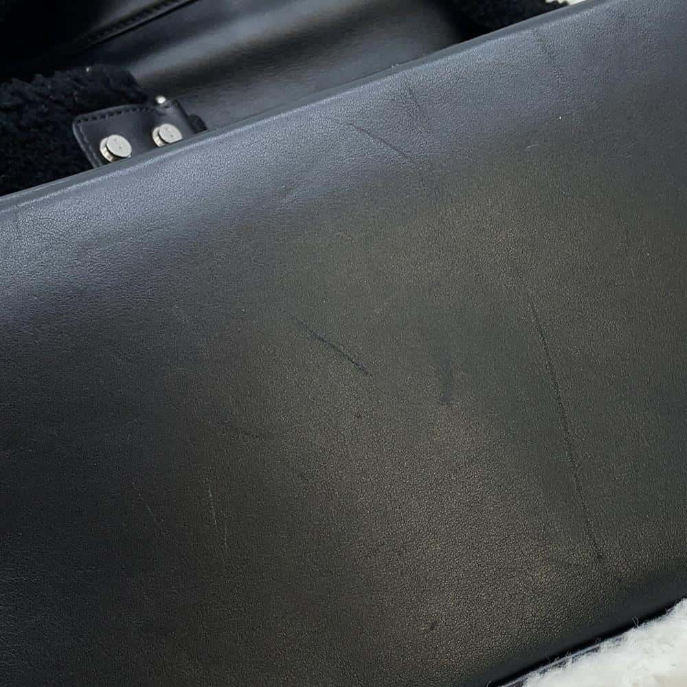 MCM Logo Backpack Black/White Mouton Leather