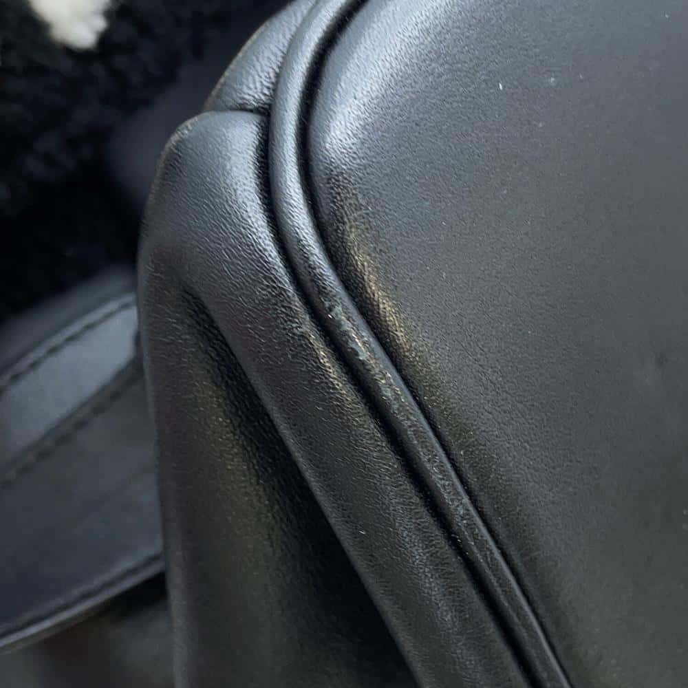 MCM Logo Backpack Black/White Mouton Leather