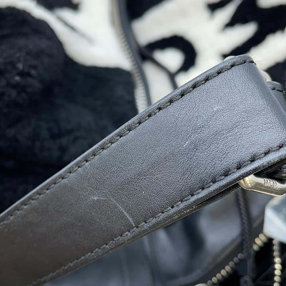 MCM Logo Backpack Black/White Mouton Leather