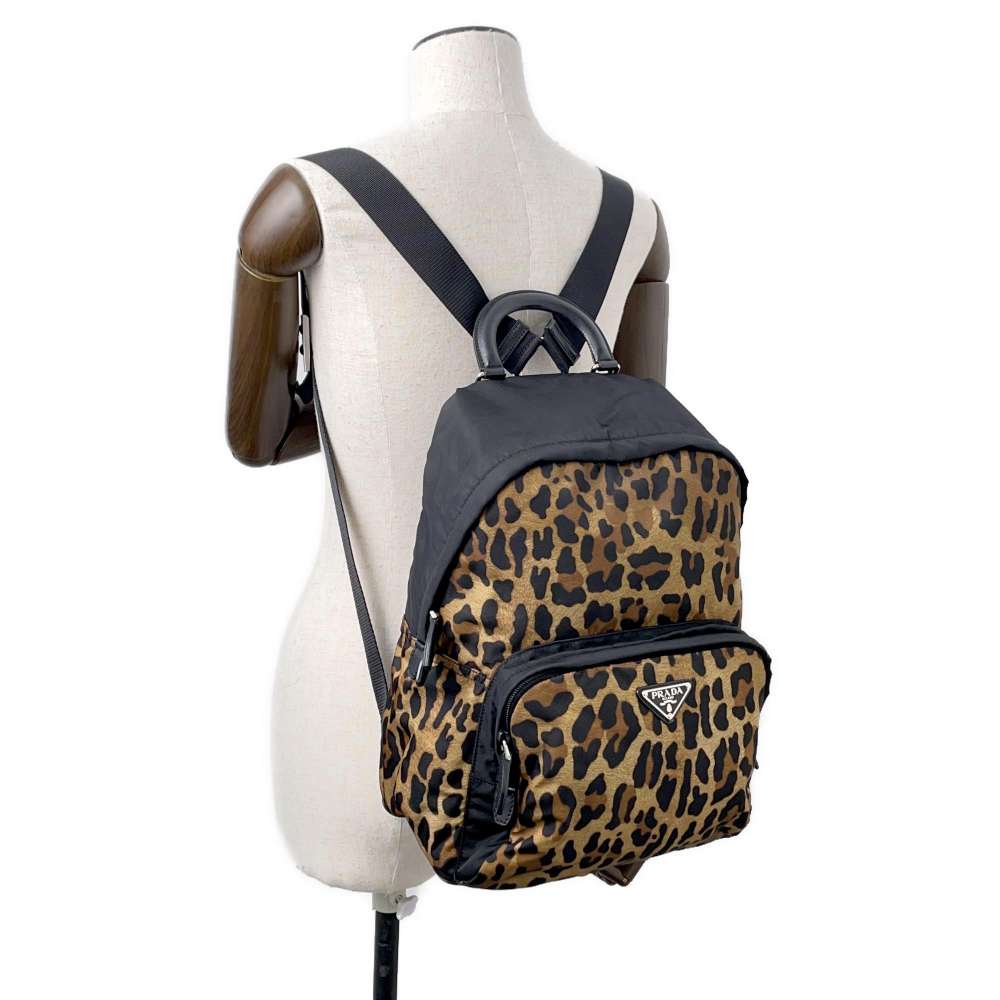 PRADA Leopard Backpack Black/Brown1BZ001 Nylon