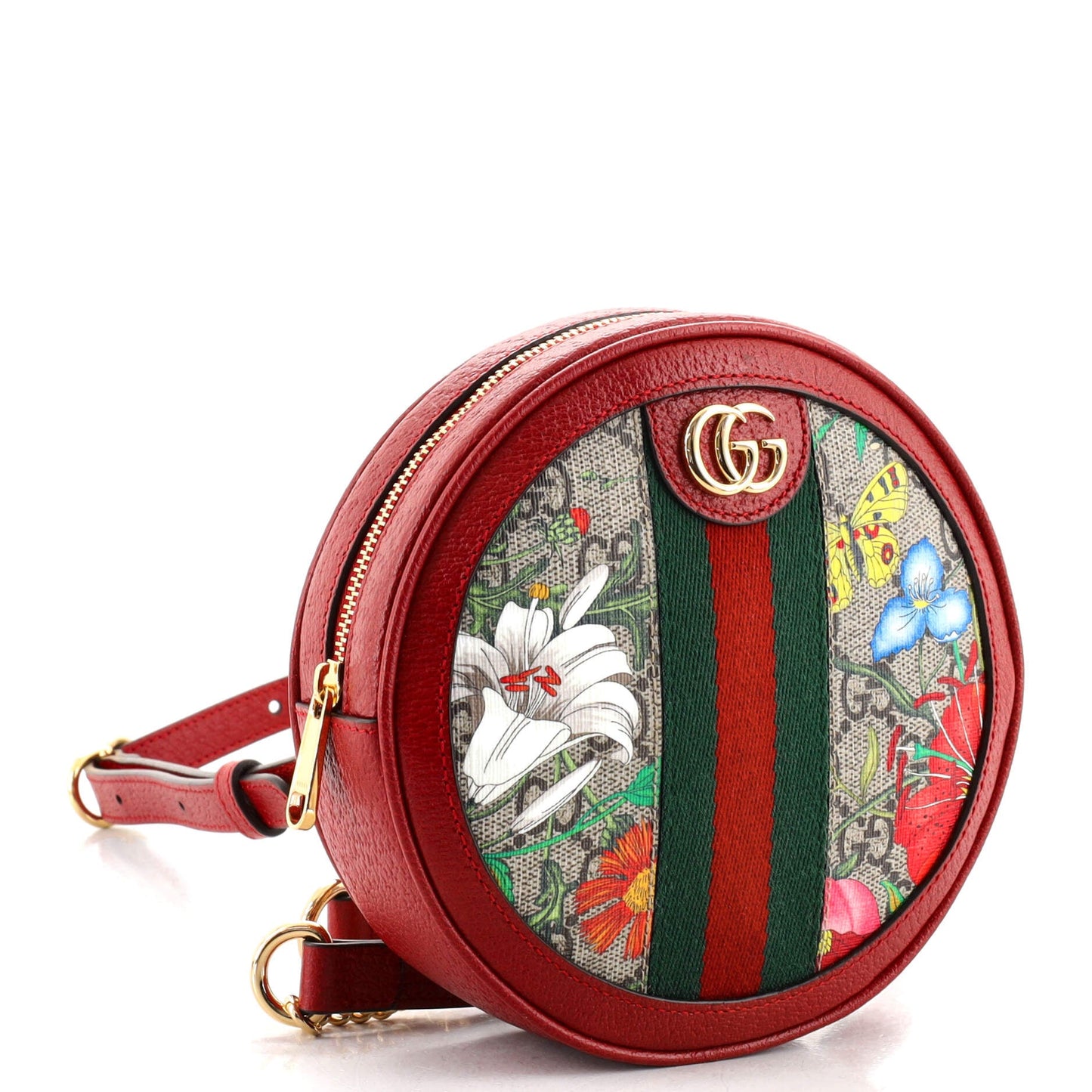 Ophidia Round Backpack Flora GG Coated Canvas Mini