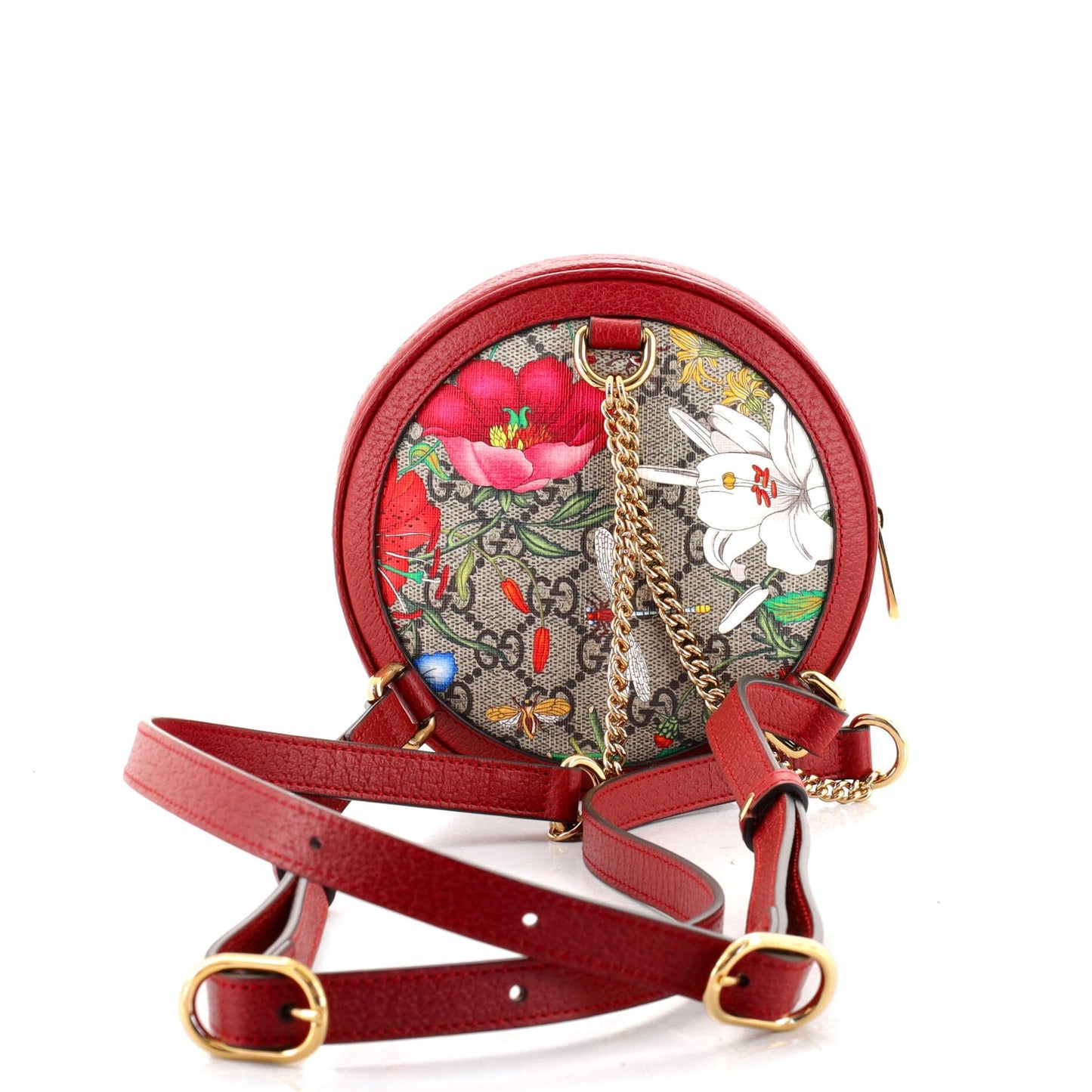 Ophidia Round Backpack Flora GG Coated Canvas Mini