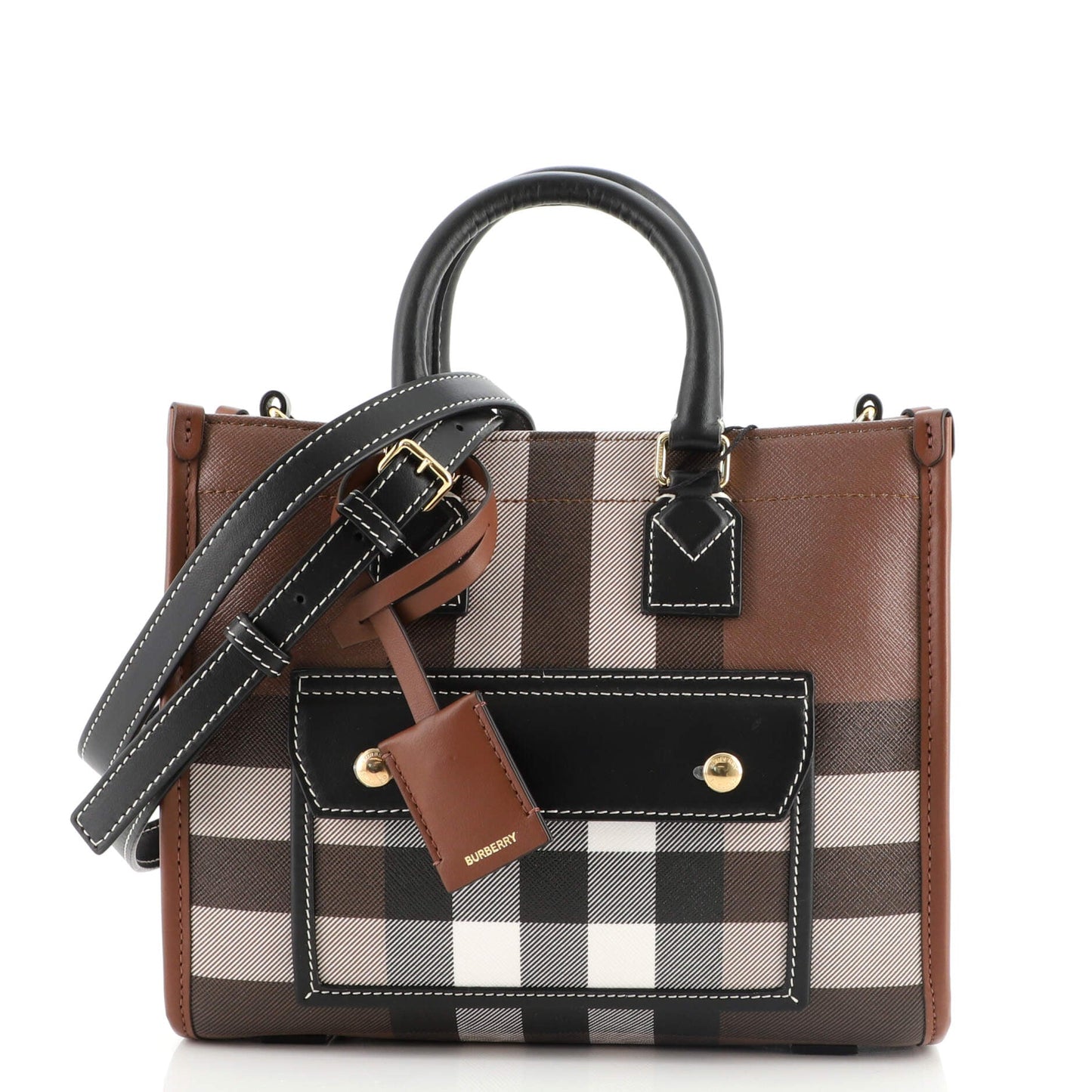 Freya Shopping Tote Check Canvas with Leather Mini