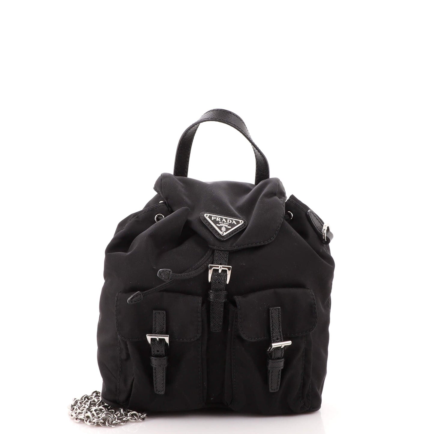 Double Pocket Backpack Chain Shoulder Bag Re-Nylon Mini