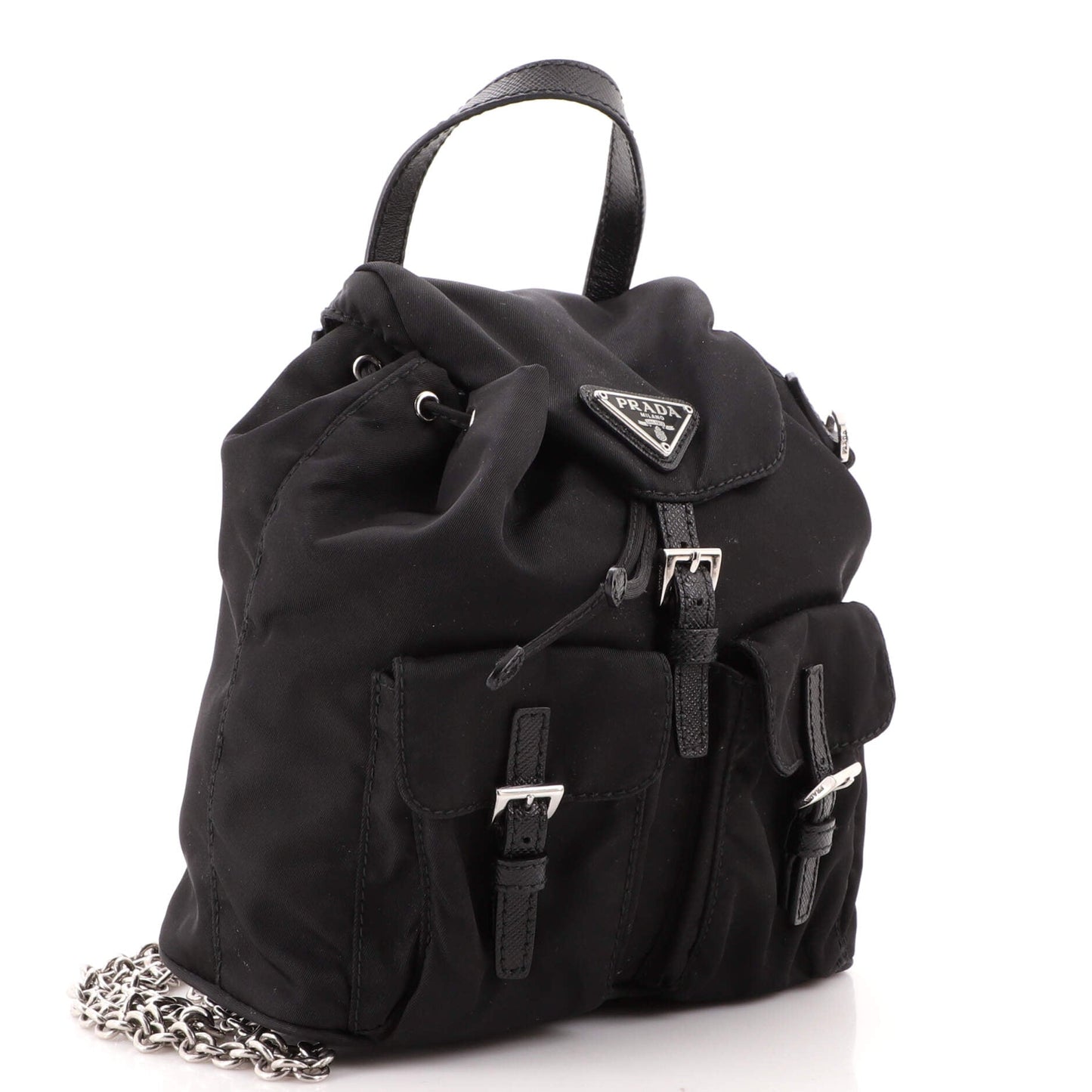 Double Pocket Backpack Chain Shoulder Bag Re-Nylon Mini