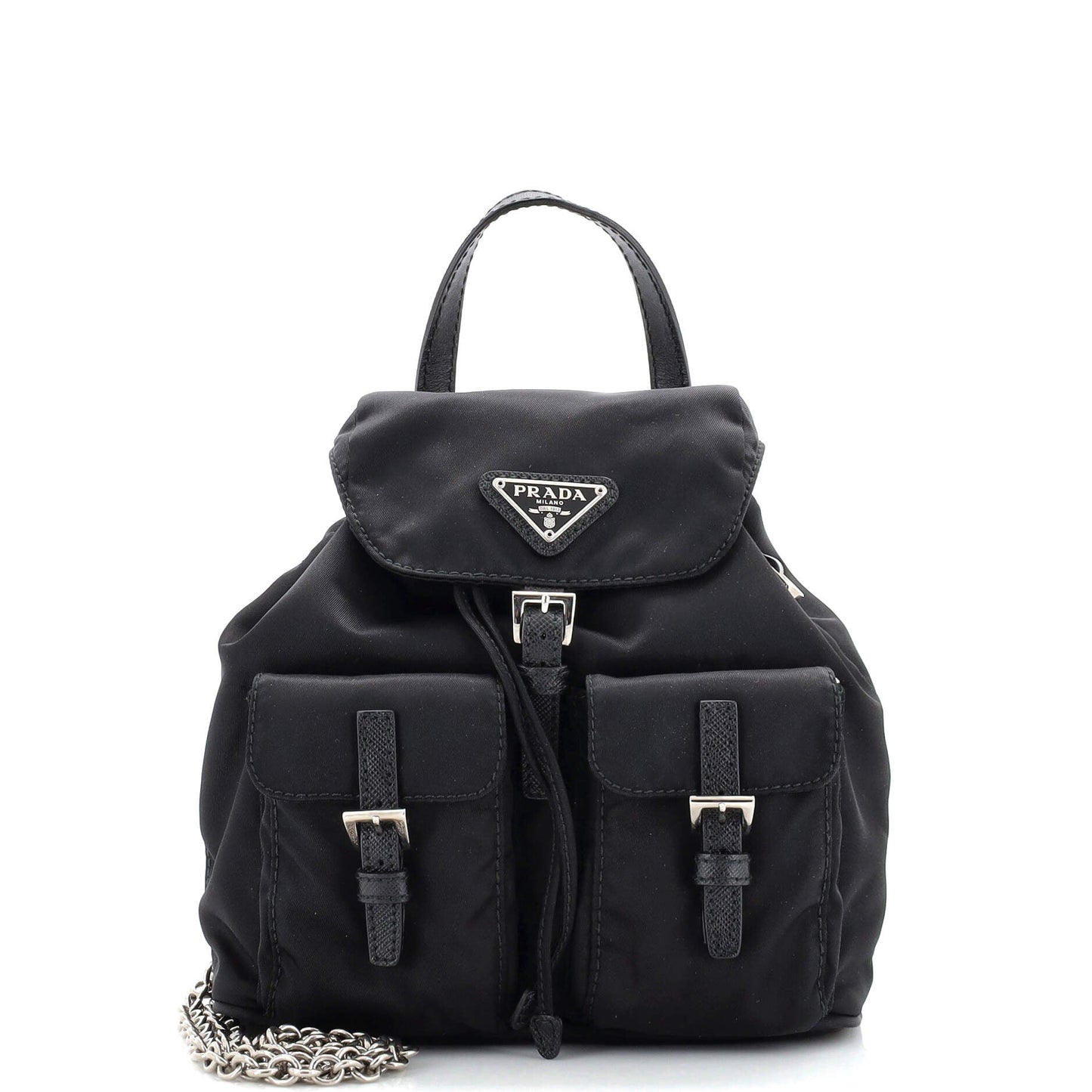 Double Pocket Backpack Chain Shoulder Bag Re-Nylon Mini