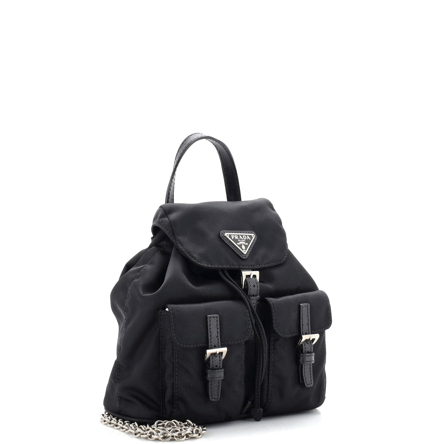 Double Pocket Backpack Chain Shoulder Bag Re-Nylon Mini