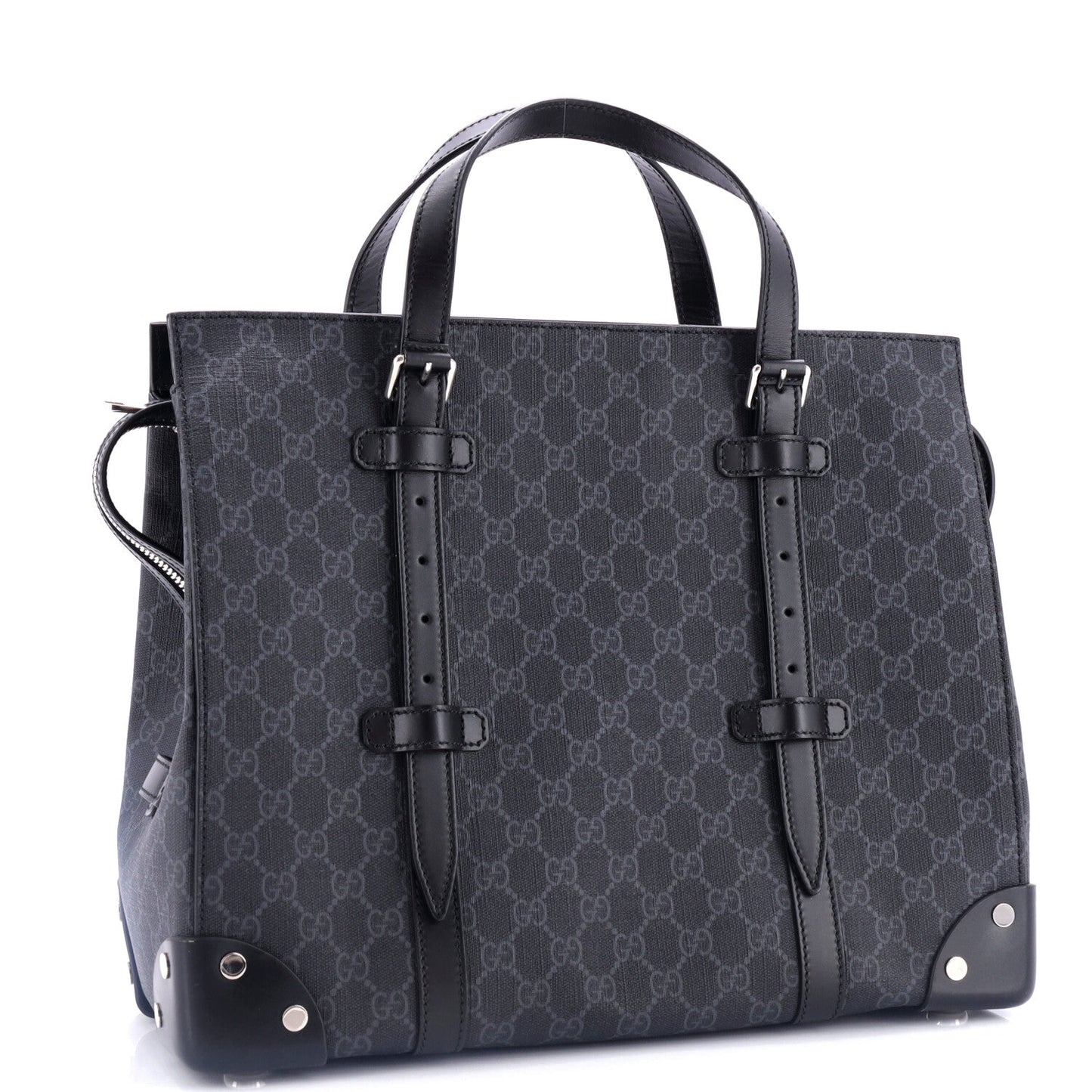 Buckle Travel Tote GG Coated Canvas with Leather Large