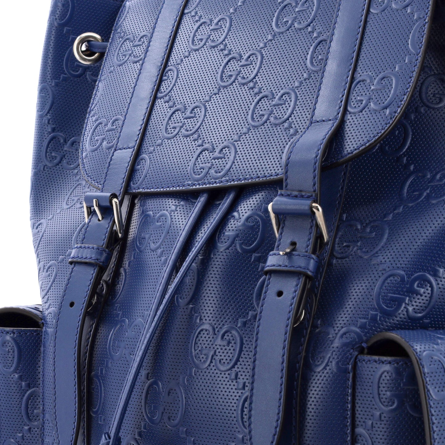 Double Buckle Backpack GG Embossed Perforated Leather Large