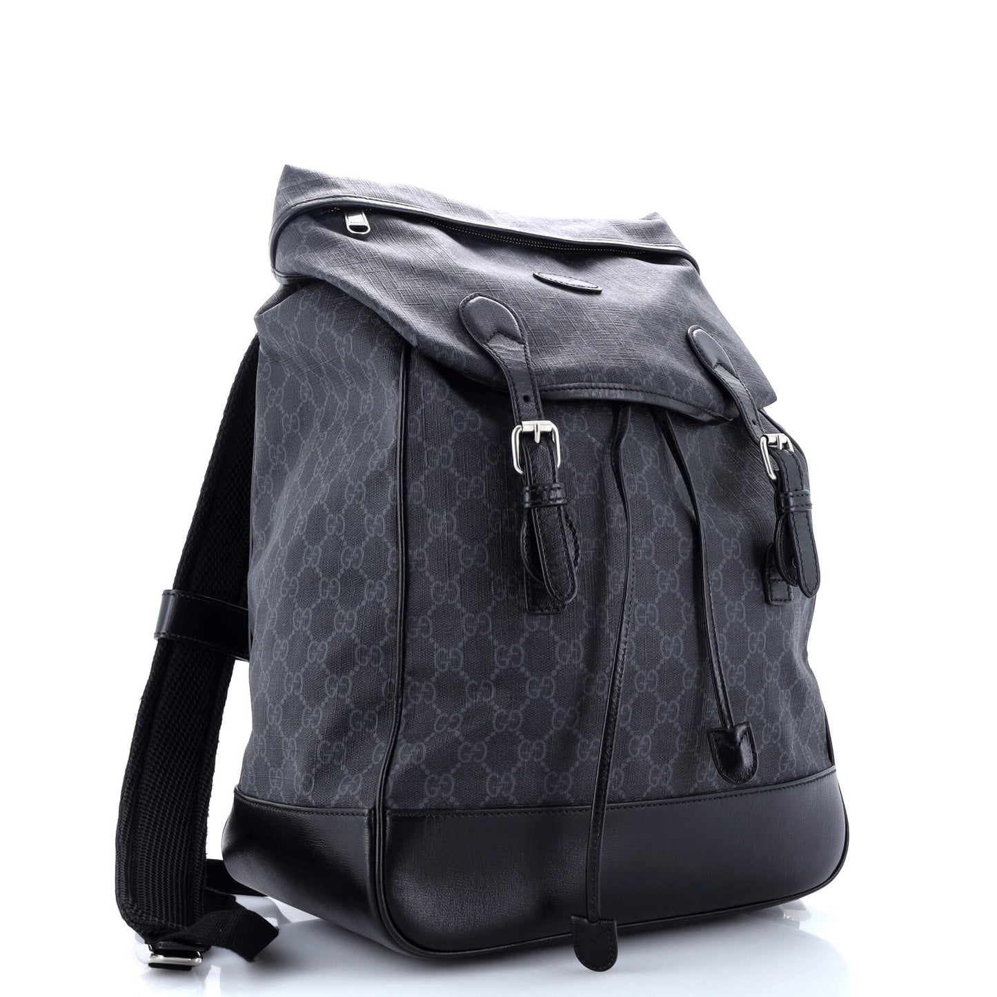 Interlocking G Patch Drawstring Flap Backpack GG Coated Canvas Medium