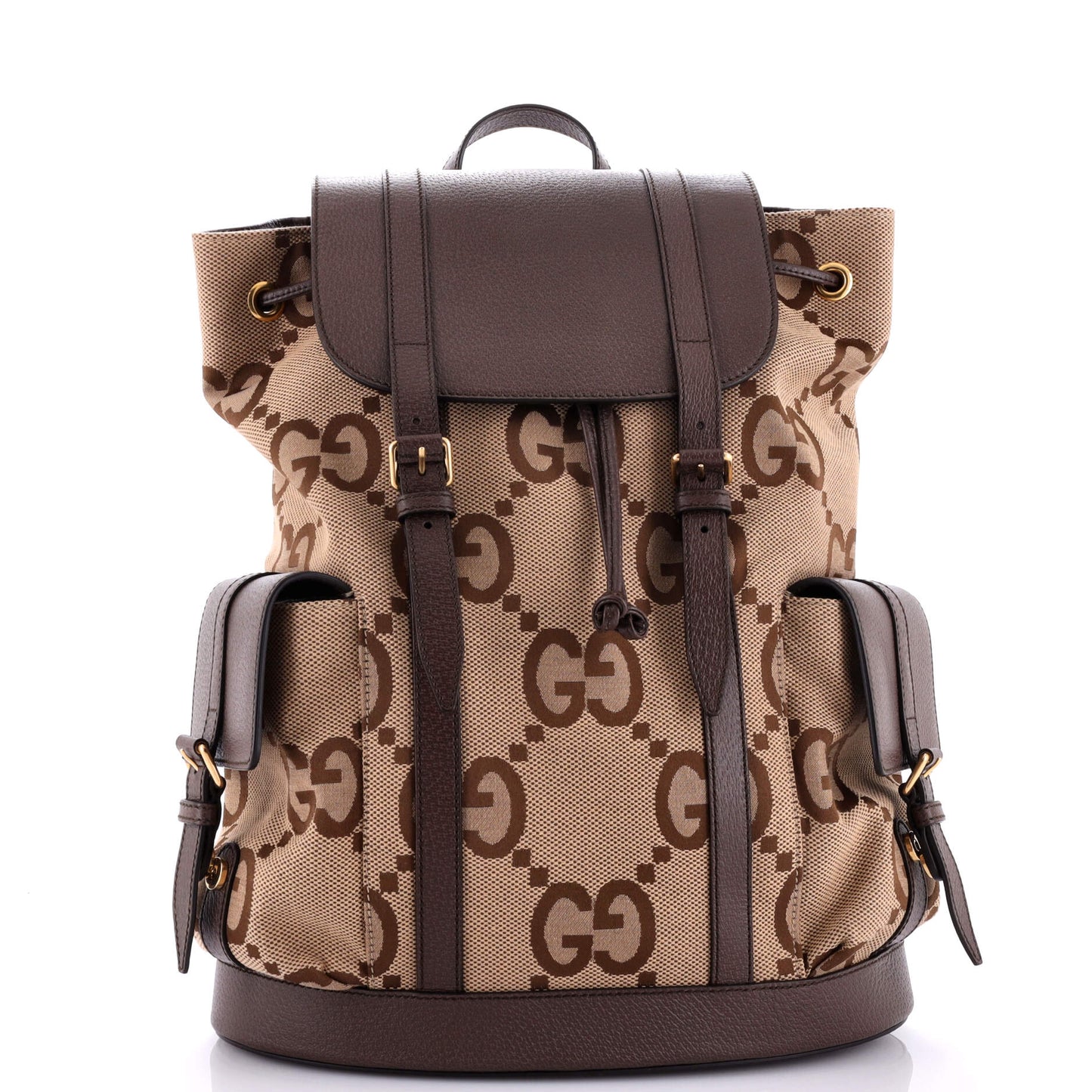 Double Pocket Belt Backpack Jumbo GG Canvas and Leather Large