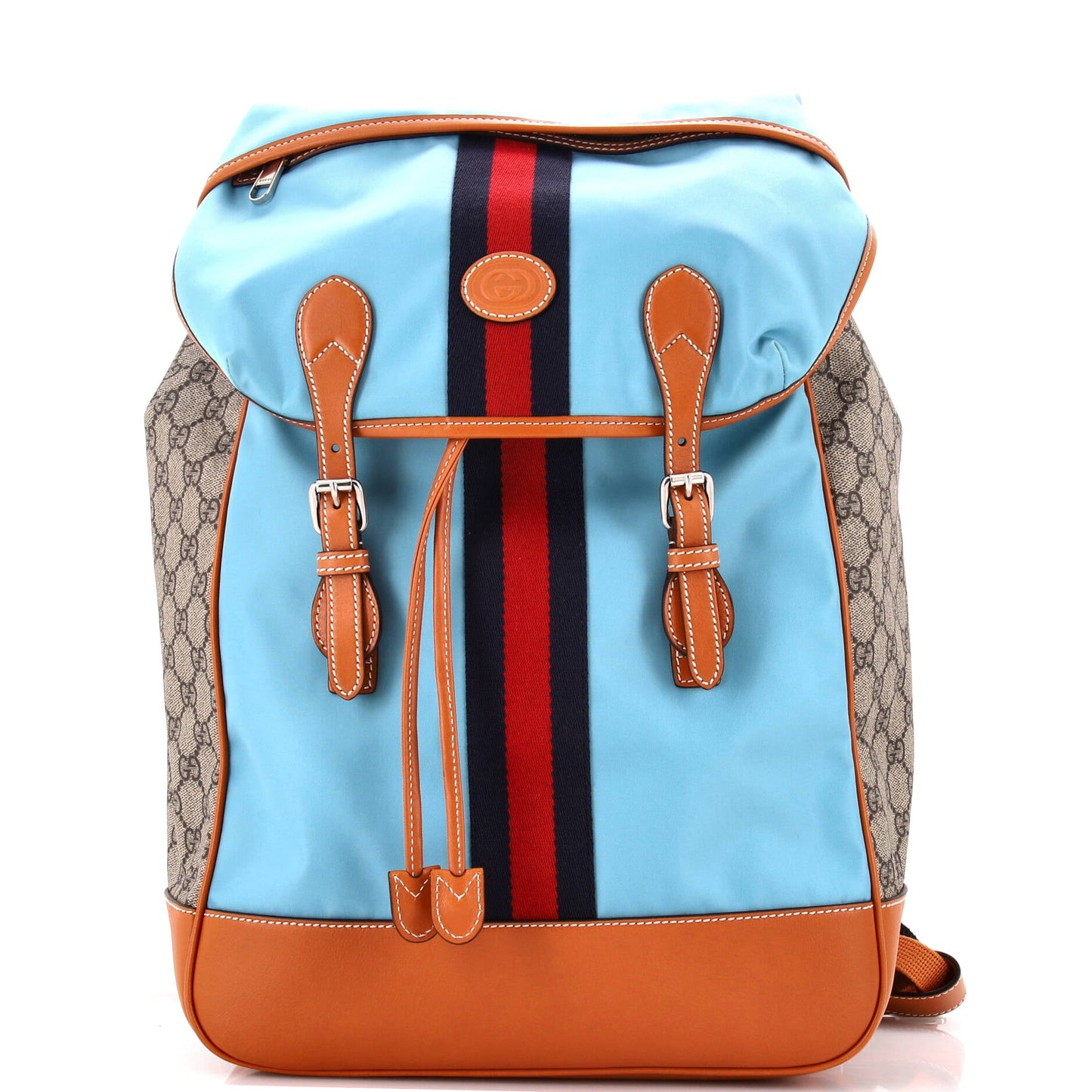 Interlocking G Patch Flap Buckle Backpack Nylon and GG Coated Canvas