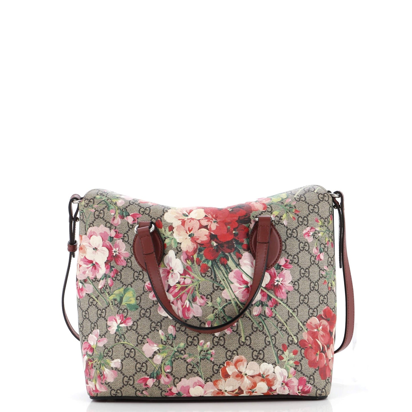 Signature Fold Over Tote Blooms Print GG Coated Canvas Medium