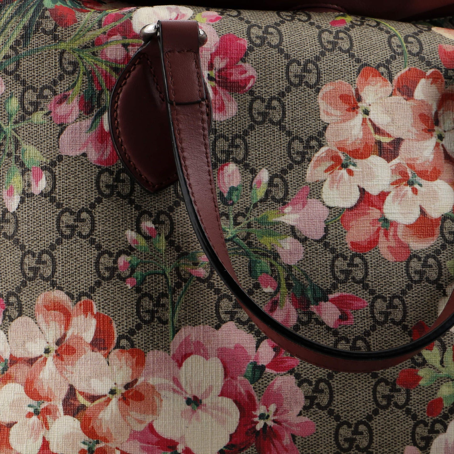 Signature Fold Over Tote Blooms Print GG Coated Canvas Medium