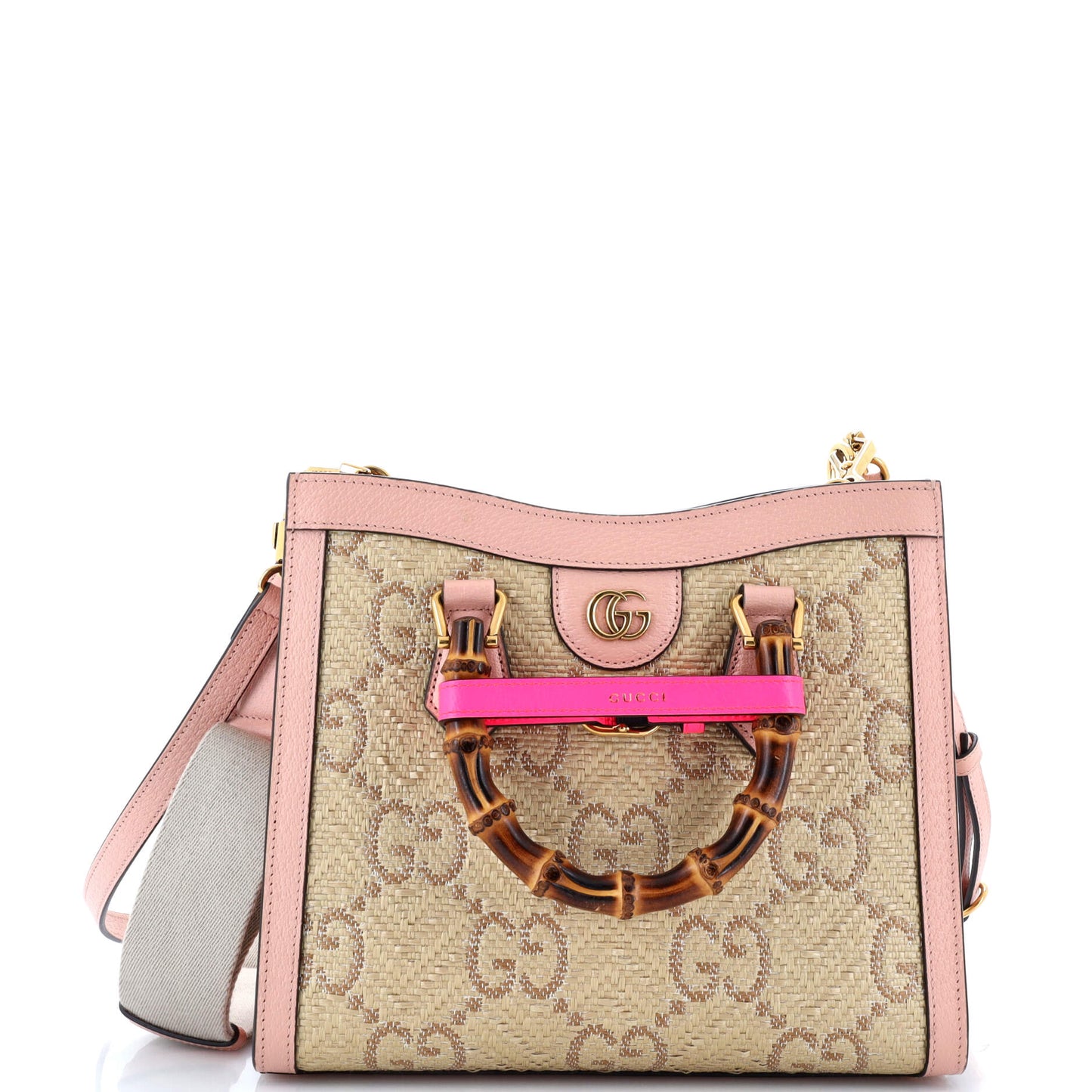 Diana NM Bamboo Handle Tote GG Raffia Small