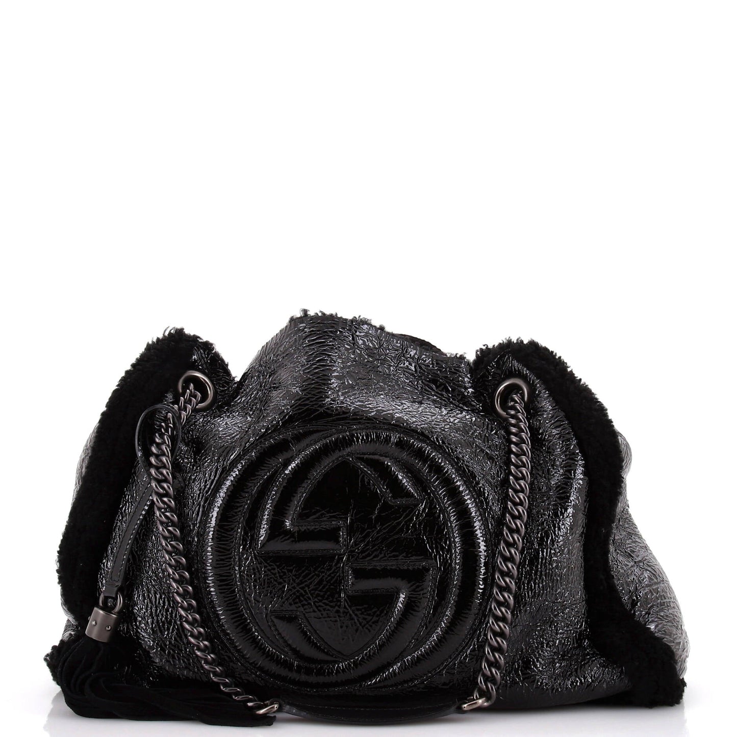 Soho Chain Strap Shoulder Bag Patent and Shearling Medium