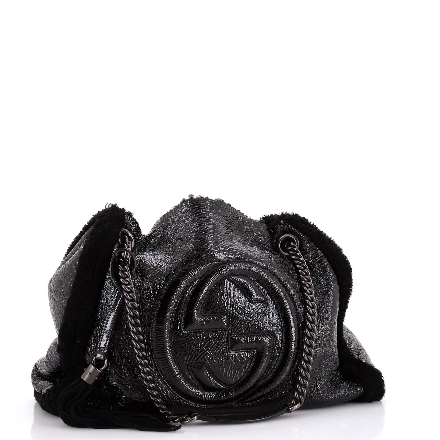 Soho Chain Strap Shoulder Bag Patent and Shearling Medium