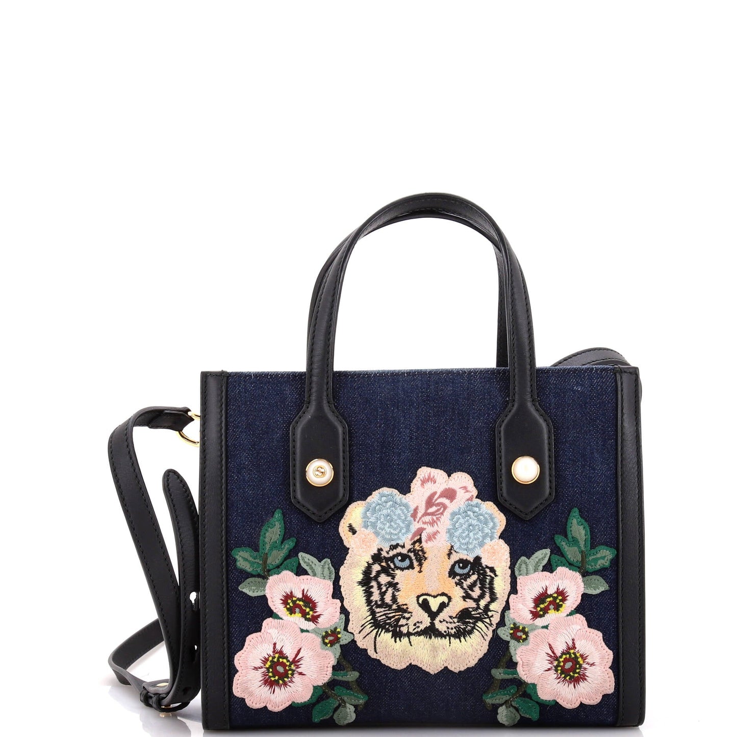 Tiger Pearl Tote Embroidered Denim Small