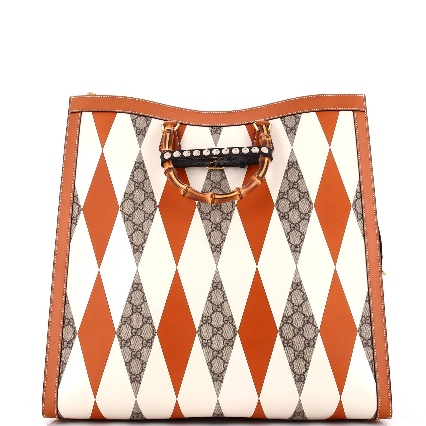 Diana NM Bamboo Handle Tote Rhombus GG Coated Canvas with Leather Large