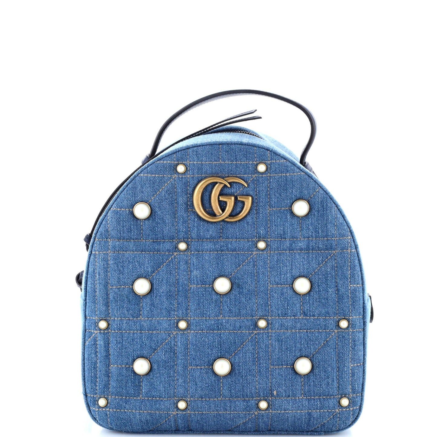 Pearly GG Marmont Backpack Embellished Matelasse Denim Small