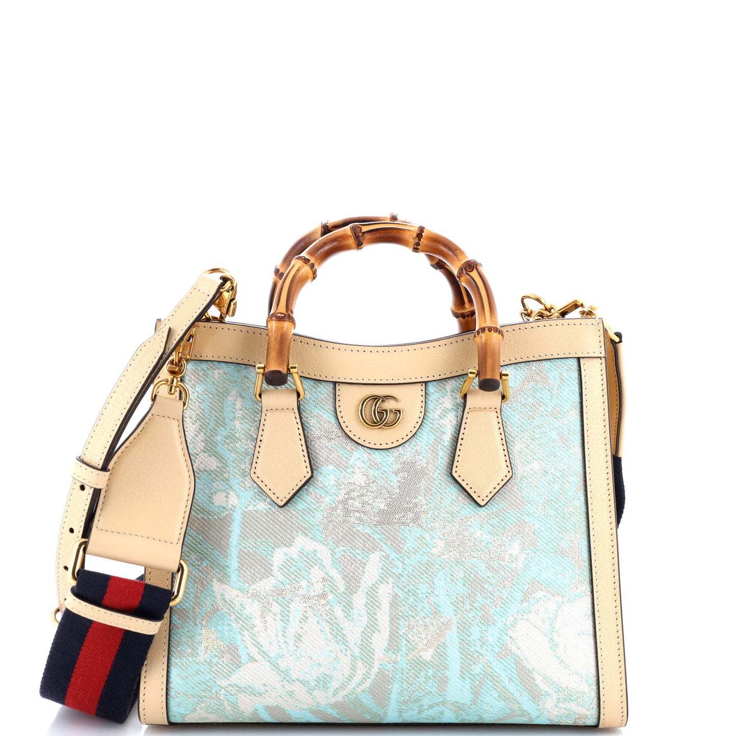 Diana NM Bamboo Handle Tote Nishijin GG Silk Textile and Leather Small