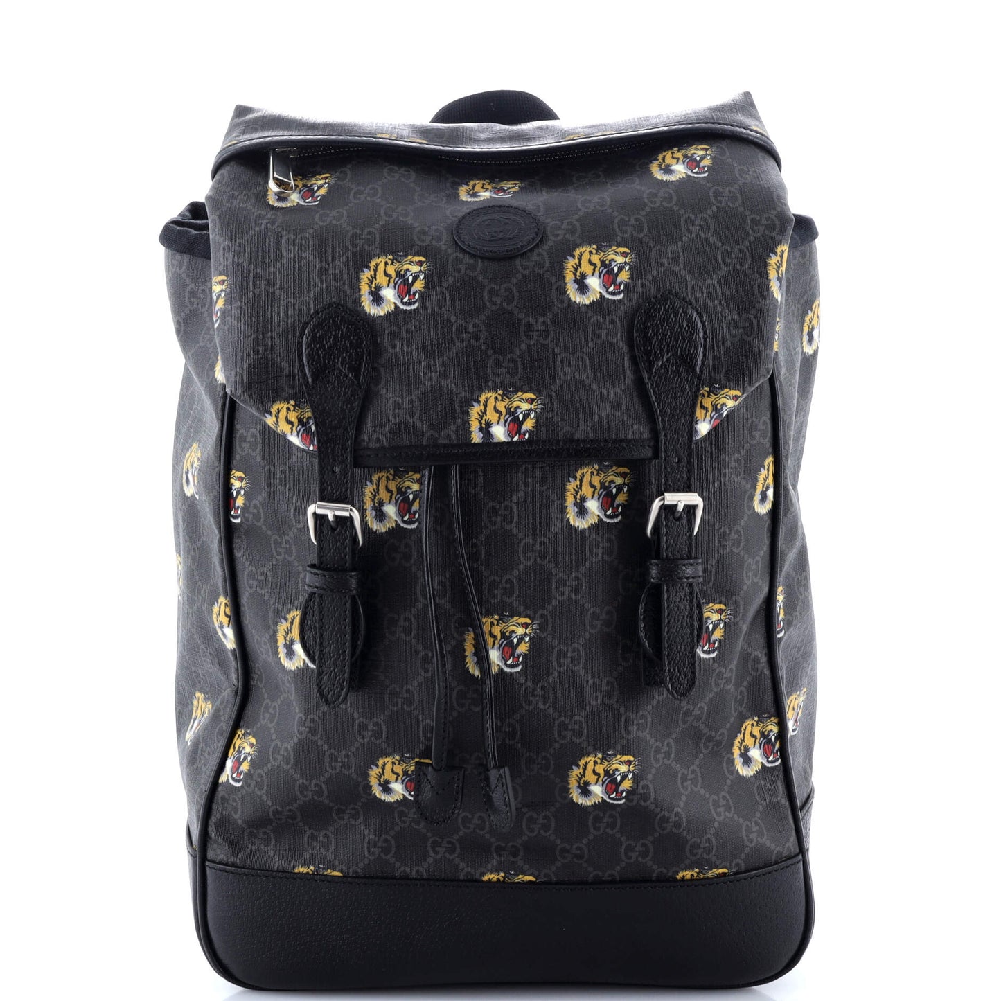 Interlocking G Patch Drawstring Flap Backpack Printed GG Coated Canvas Medium