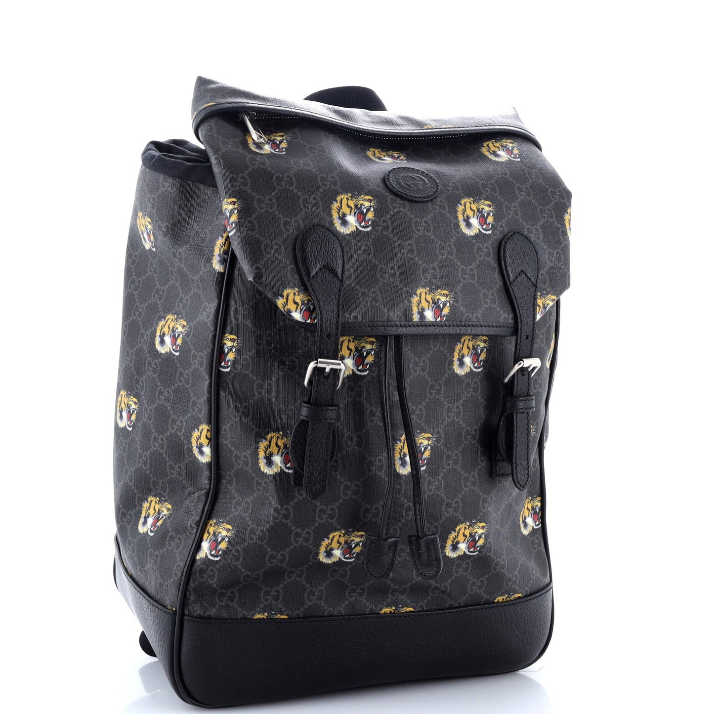 Interlocking G Patch Drawstring Flap Backpack Printed GG Coated Canvas Medium