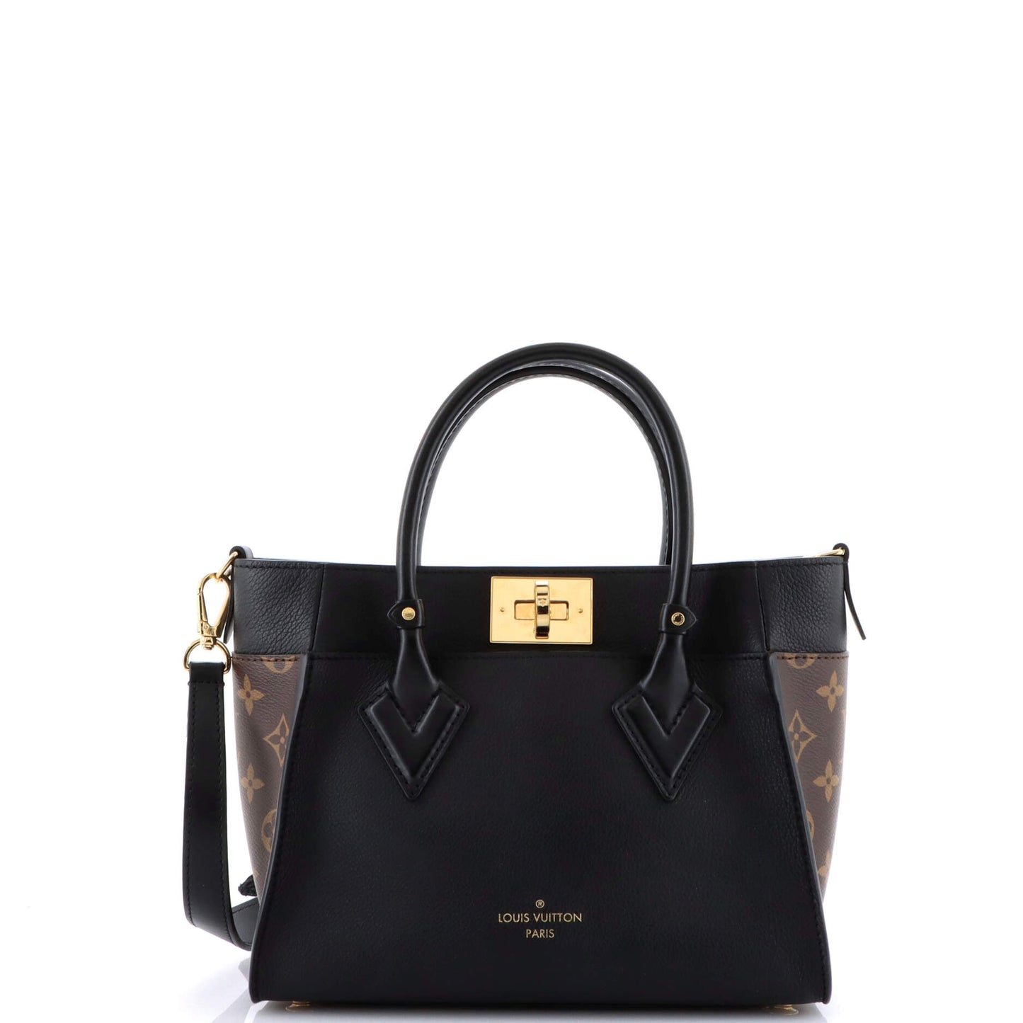 On My Side Tote Leather with Monogram Canvas PM