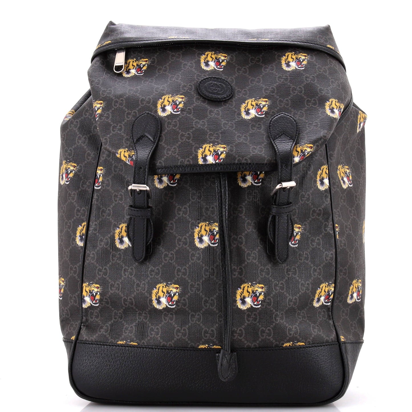 Interlocking G Patch Drawstring Flap Backpack Printed GG Coated Canvas Medium