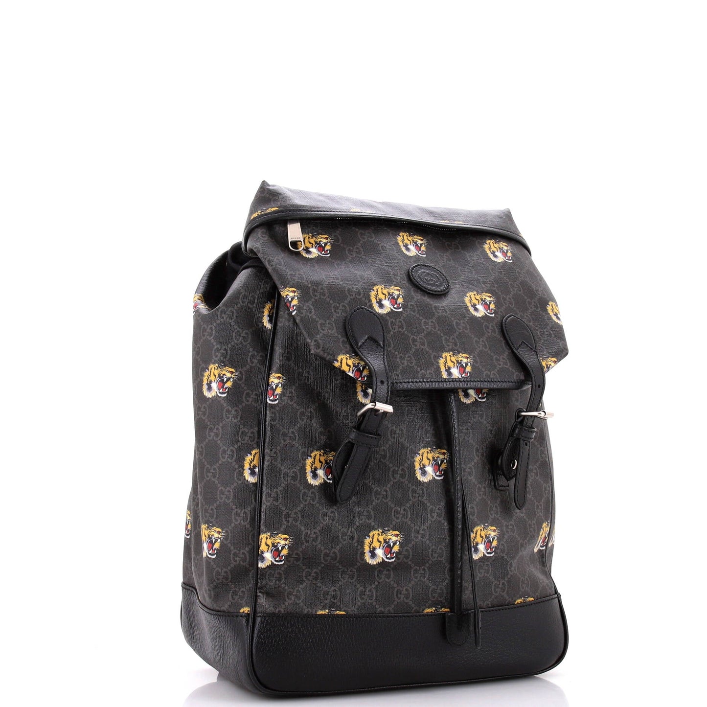 Interlocking G Patch Drawstring Flap Backpack Printed GG Coated Canvas Medium