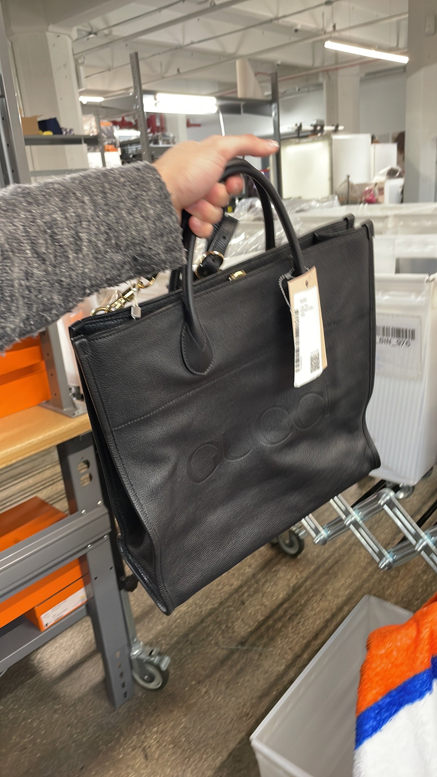 Logo Tote Embossed Leather Medium