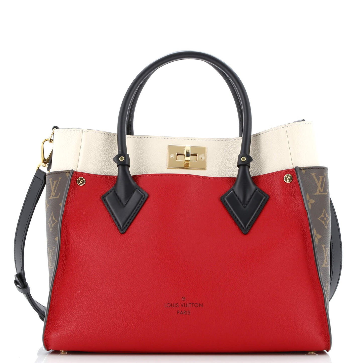 On My Side Tote Leather with Monogram Canvas MM
