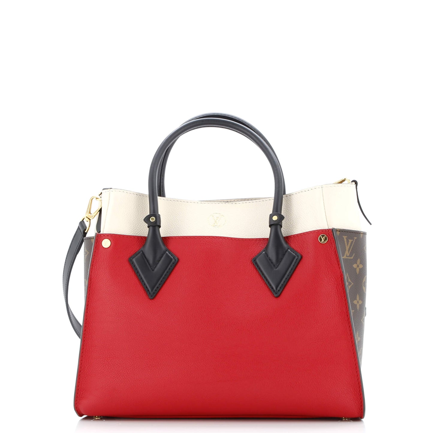 On My Side Tote Leather with Monogram Canvas MM