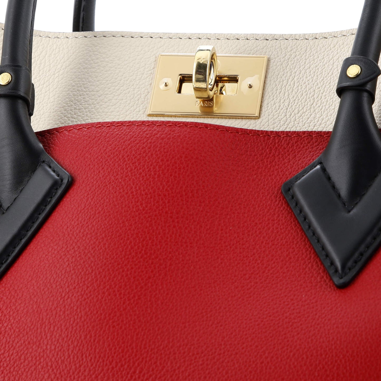 On My Side Tote Leather with Monogram Canvas MM