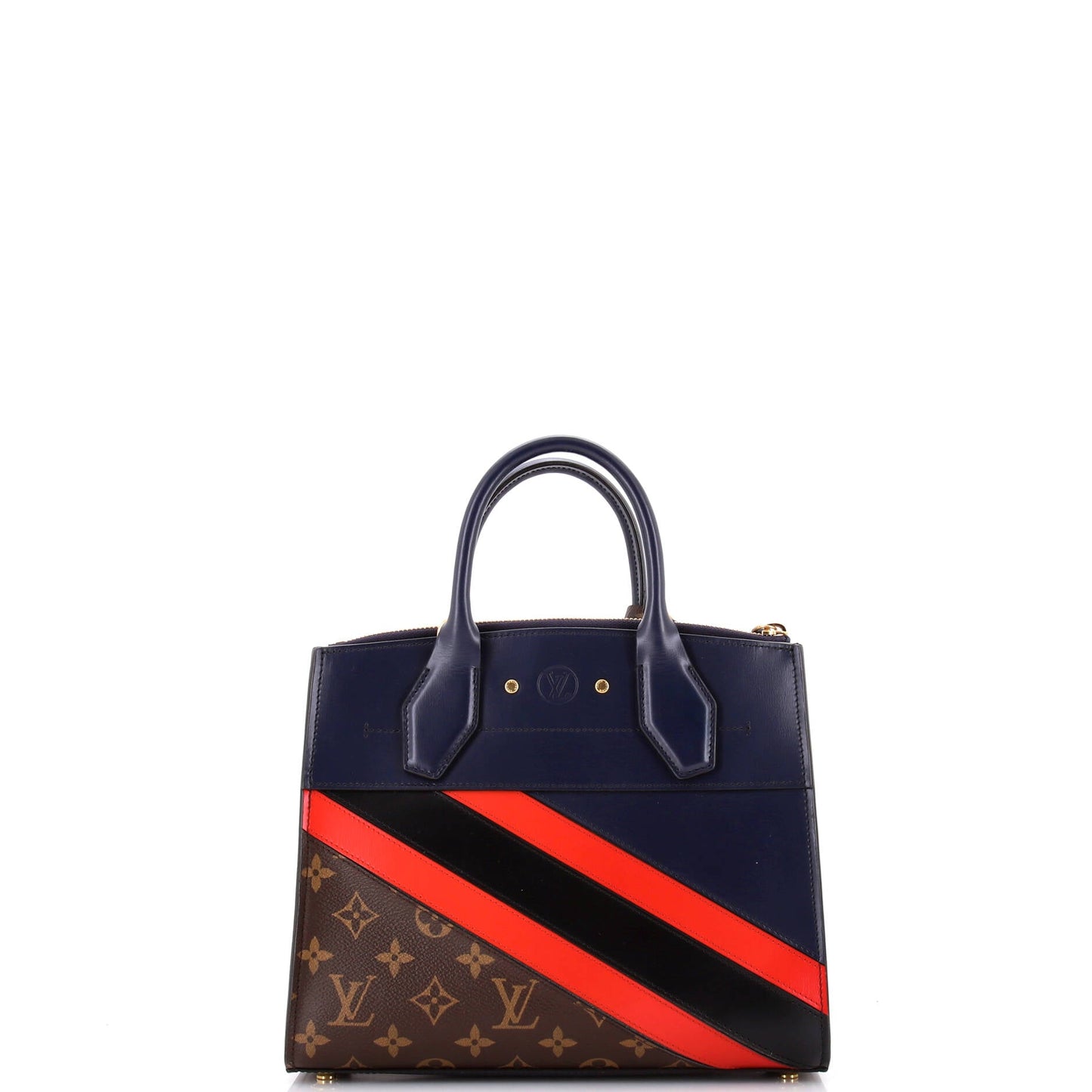 City Steamer Handbag Limited Edition Striped Leather with Monogram Canvas PM