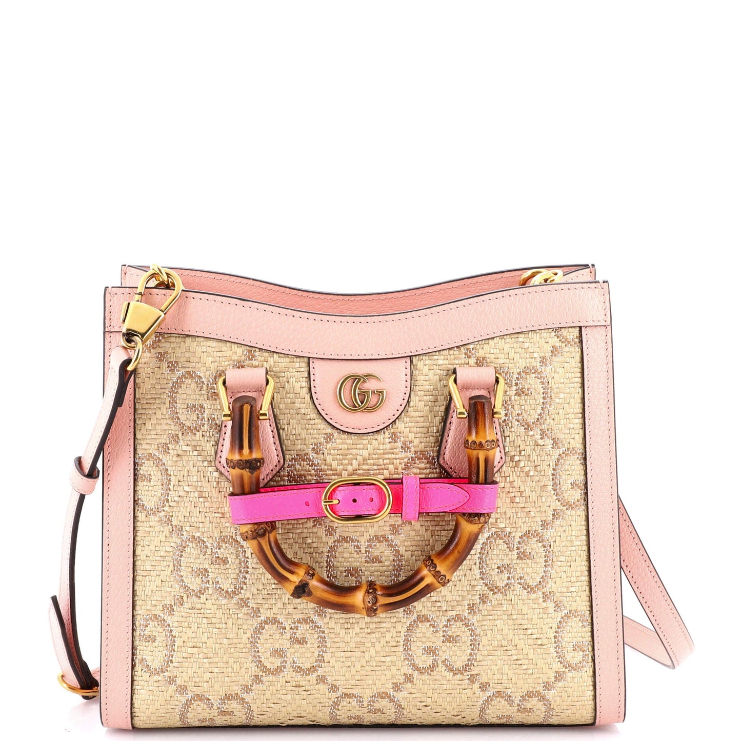 Diana NM Bamboo Handle Tote GG Raffia Small