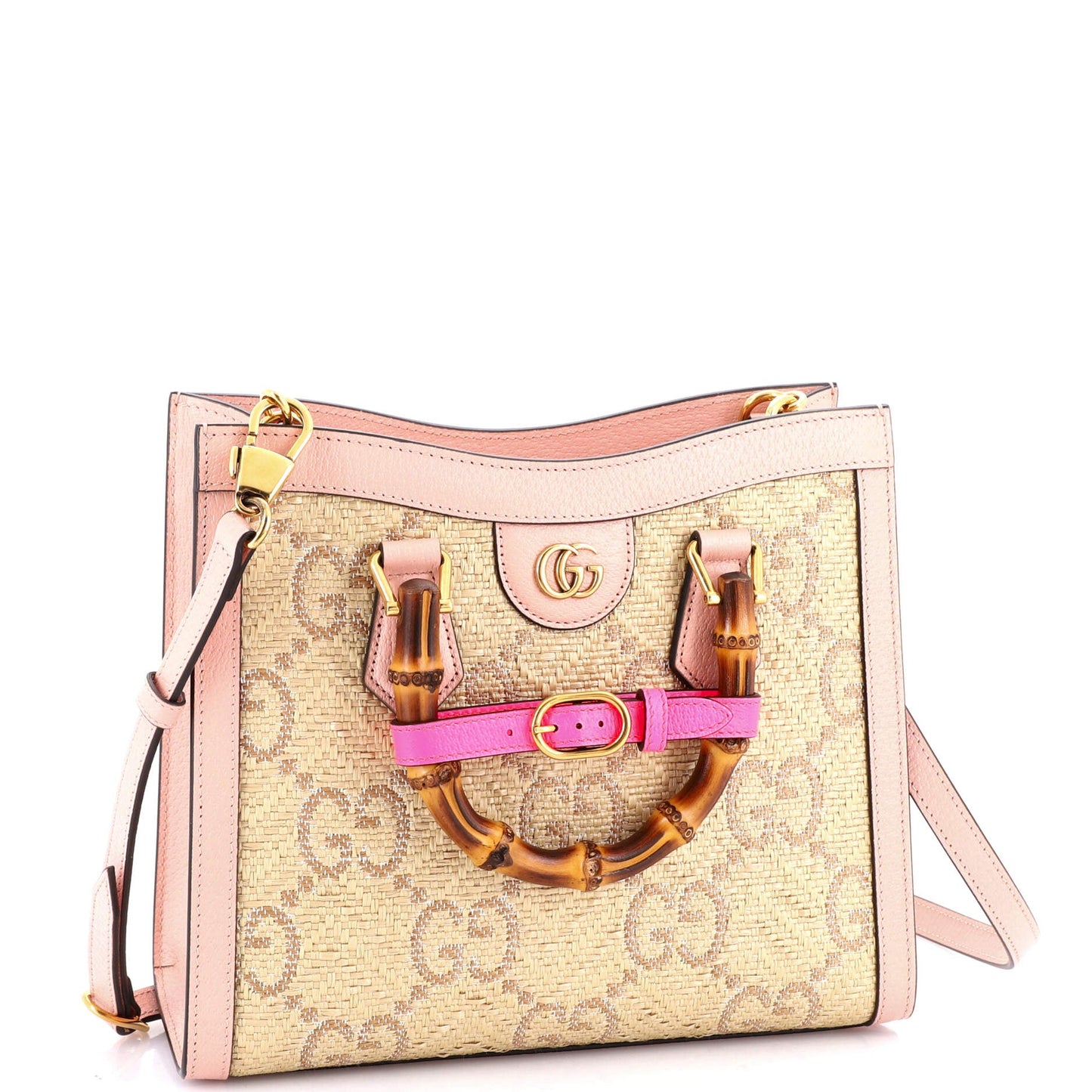 Diana NM Bamboo Handle Tote GG Raffia Small