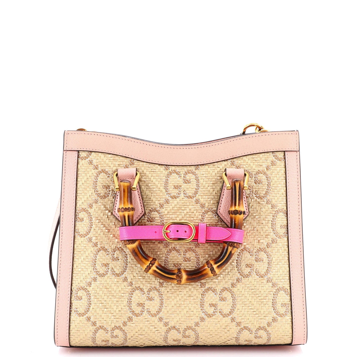 Diana NM Bamboo Handle Tote GG Raffia Small
