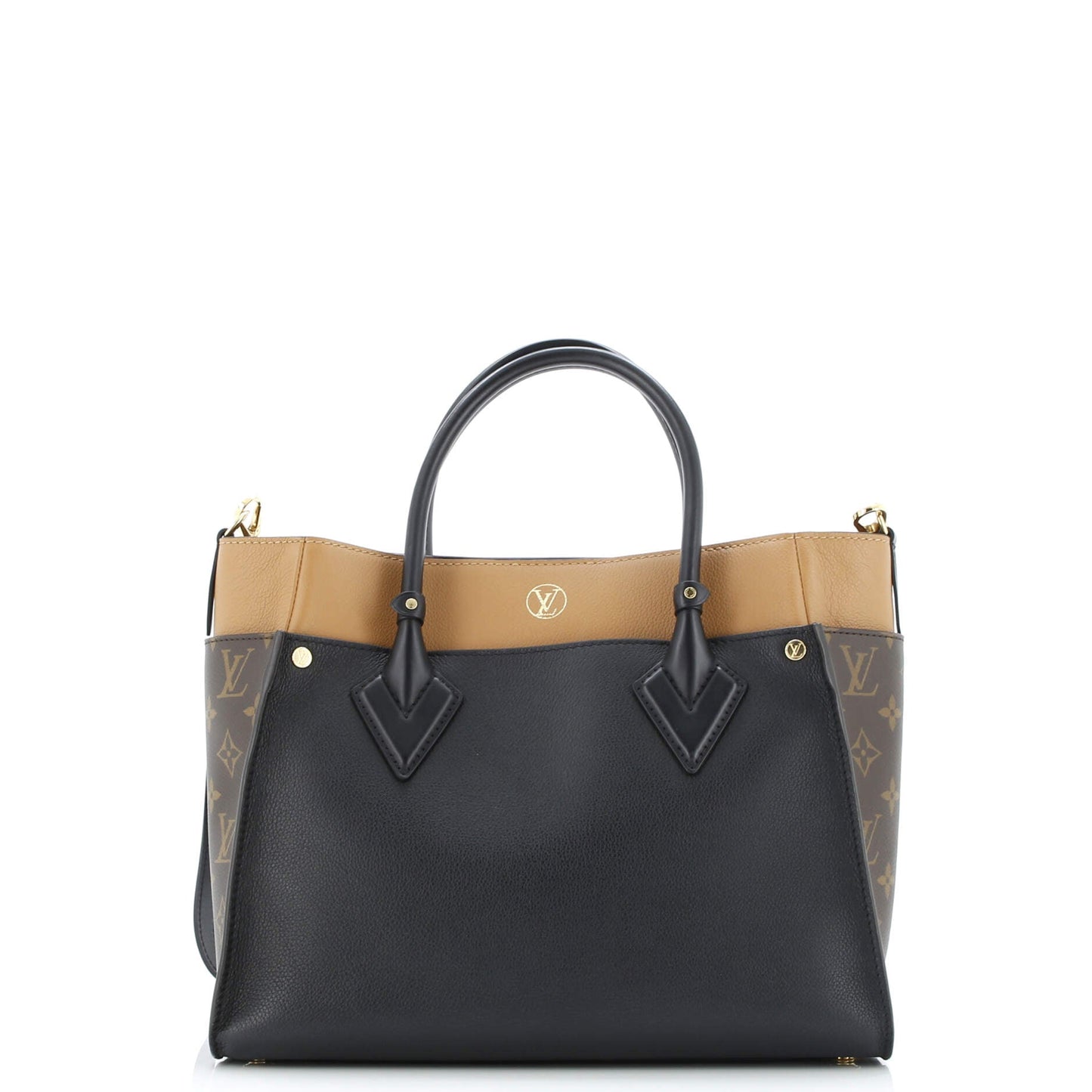 On My Side Tote Leather with Monogram Canvas MM