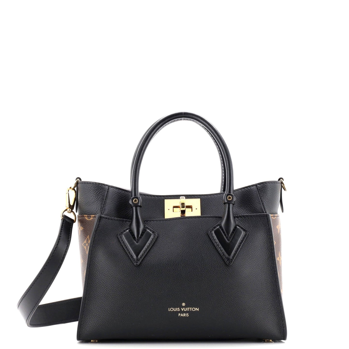 On My Side Tote Leather with Monogram Canvas PM