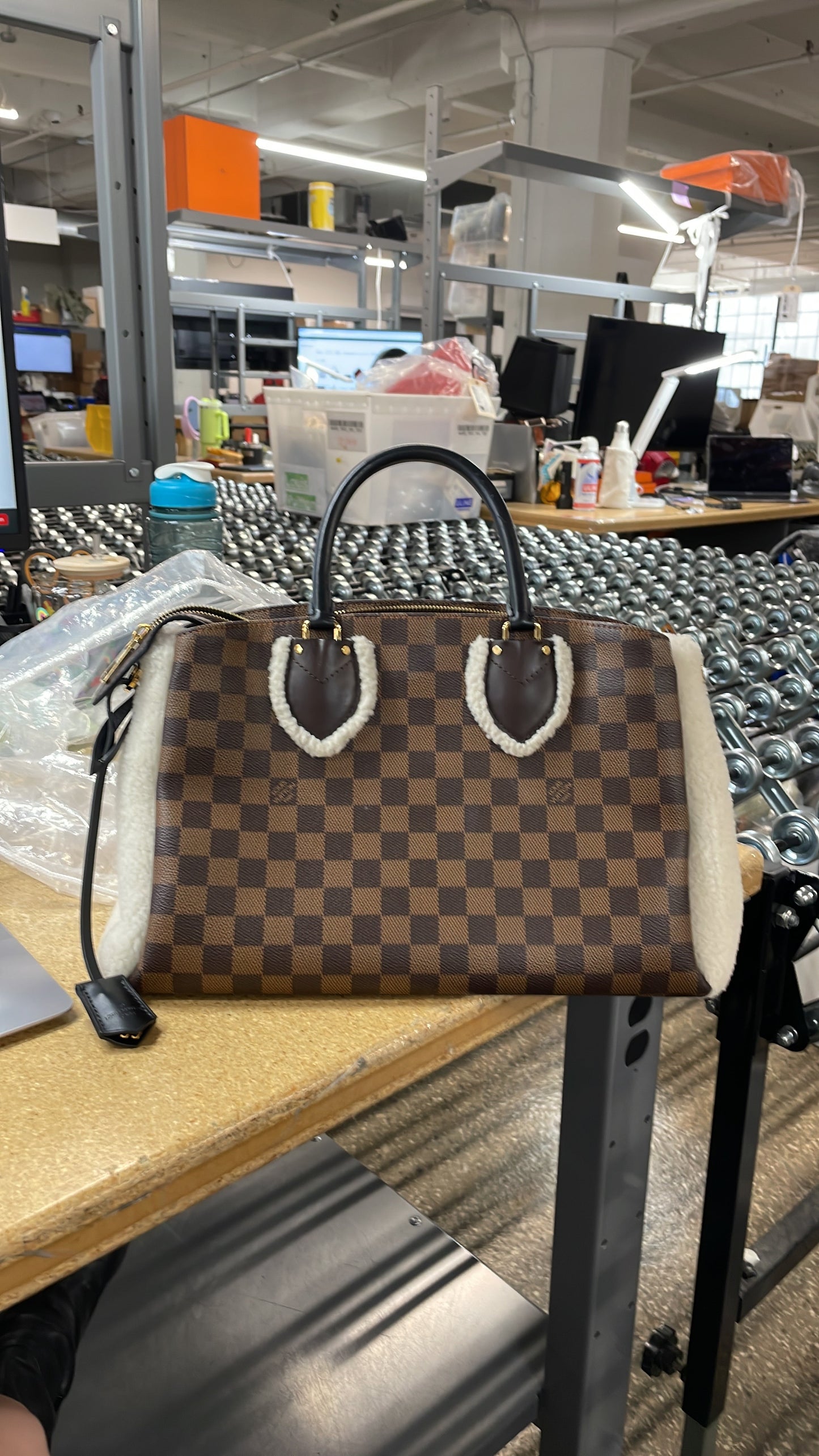 Normandy Handbag Damier with Shearling