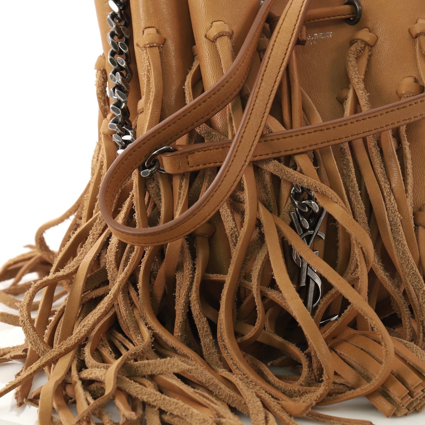 Fringe Monogram Bourse Bucket Bag Leather Mini