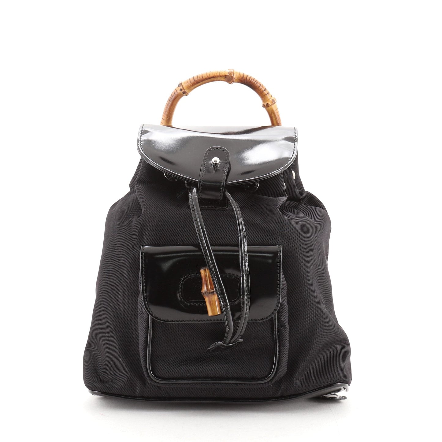 Vintage Bamboo Backpack Nylon and Patent Leather Mini