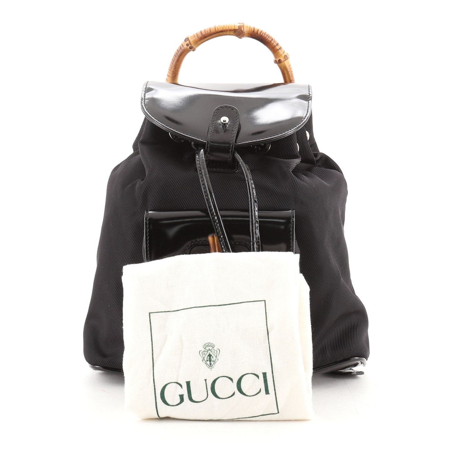 Vintage Bamboo Backpack Nylon and Patent Leather Mini