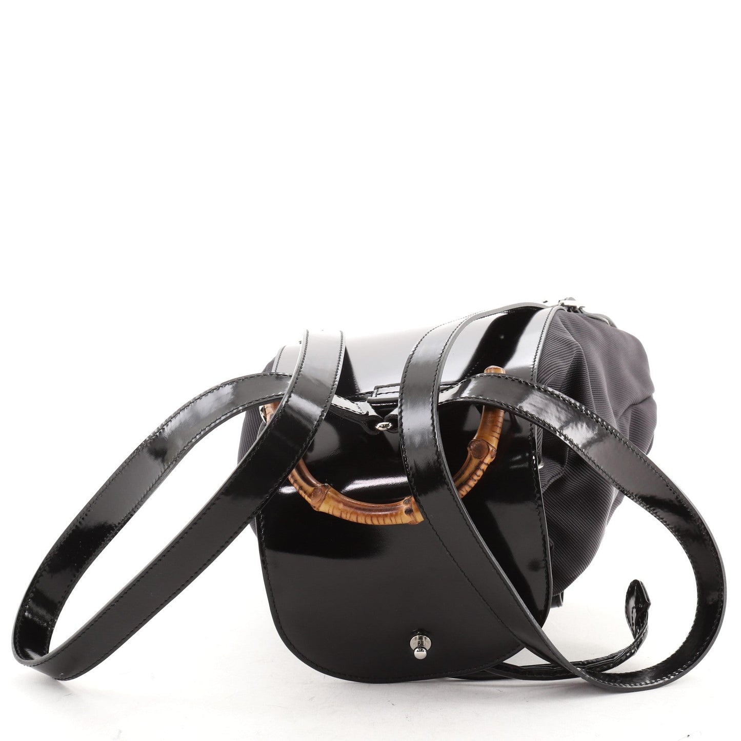 Vintage Bamboo Backpack Nylon and Patent Leather Mini