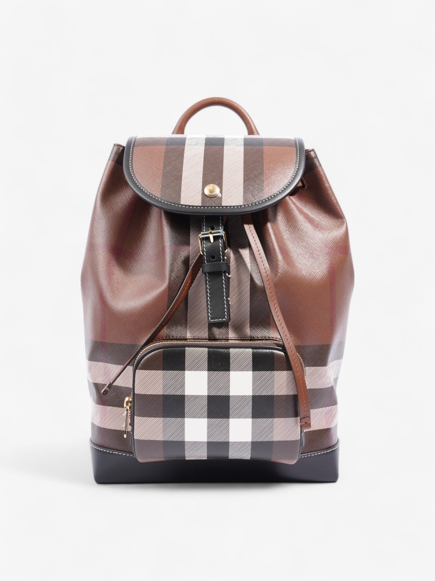 Burberry Check Backpack Dark Birch Brown / Black Coated Canvas Medium