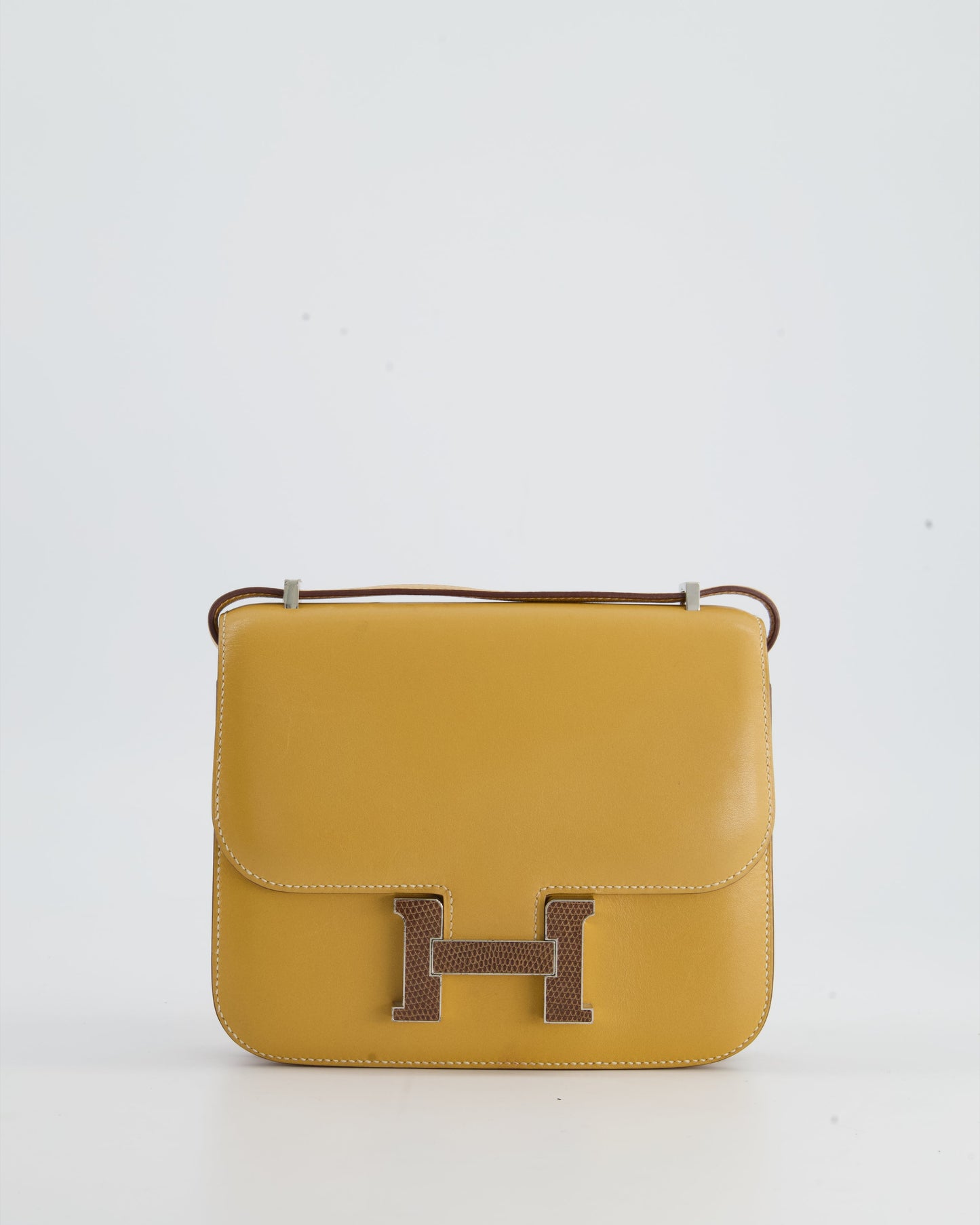 *FIRE PRICE* Hermès Mini Constance Bag 18cm in Paille Swift Leather with Palladium and Lizard Hardware