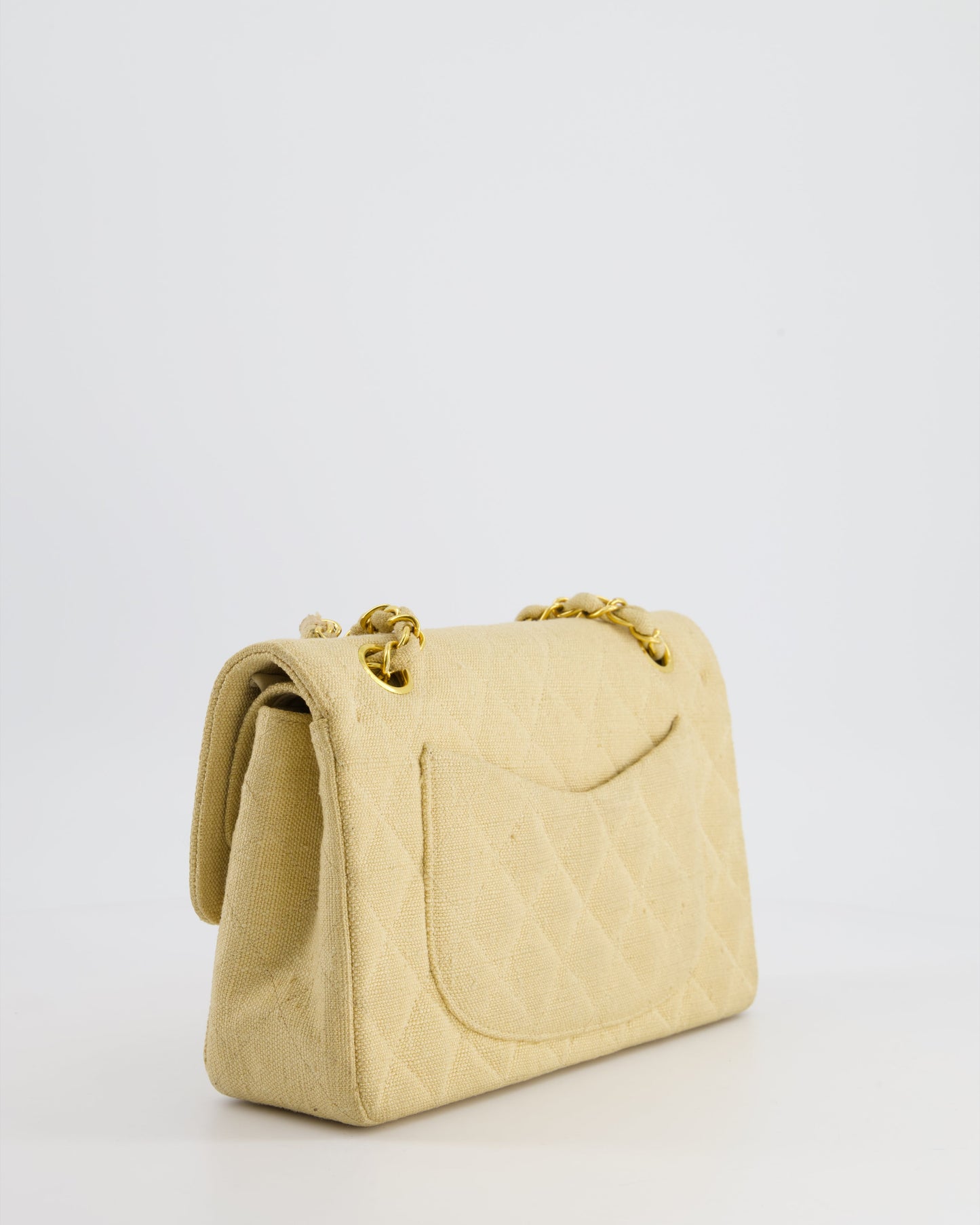 *HOT VINTAGE* Chanel Beige Small Fabric Classic Double Flap Bag with 24K Gold Hardware