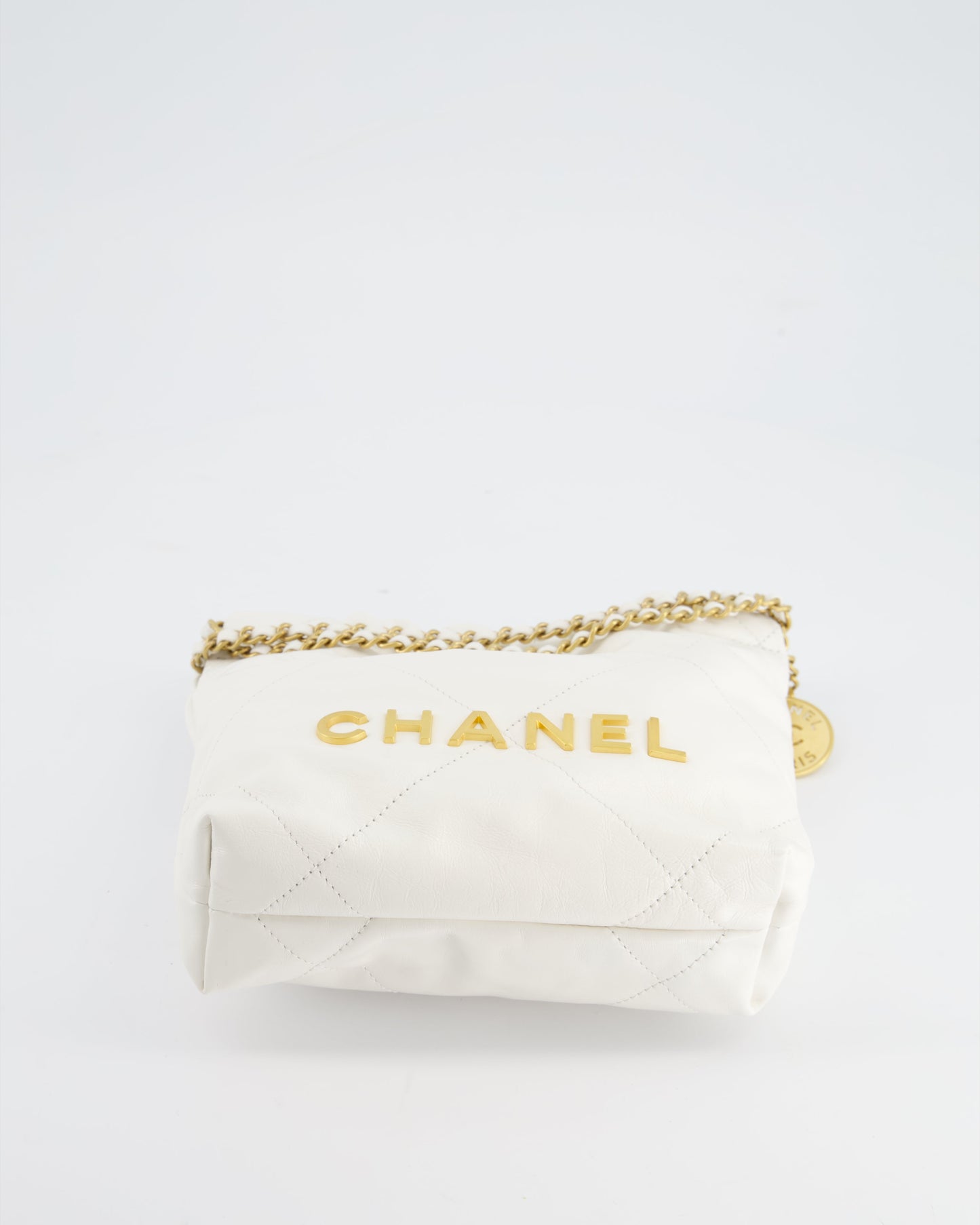 *HOT* Chanel Mini 22 Bag in White Calfskin with Gold Hardware